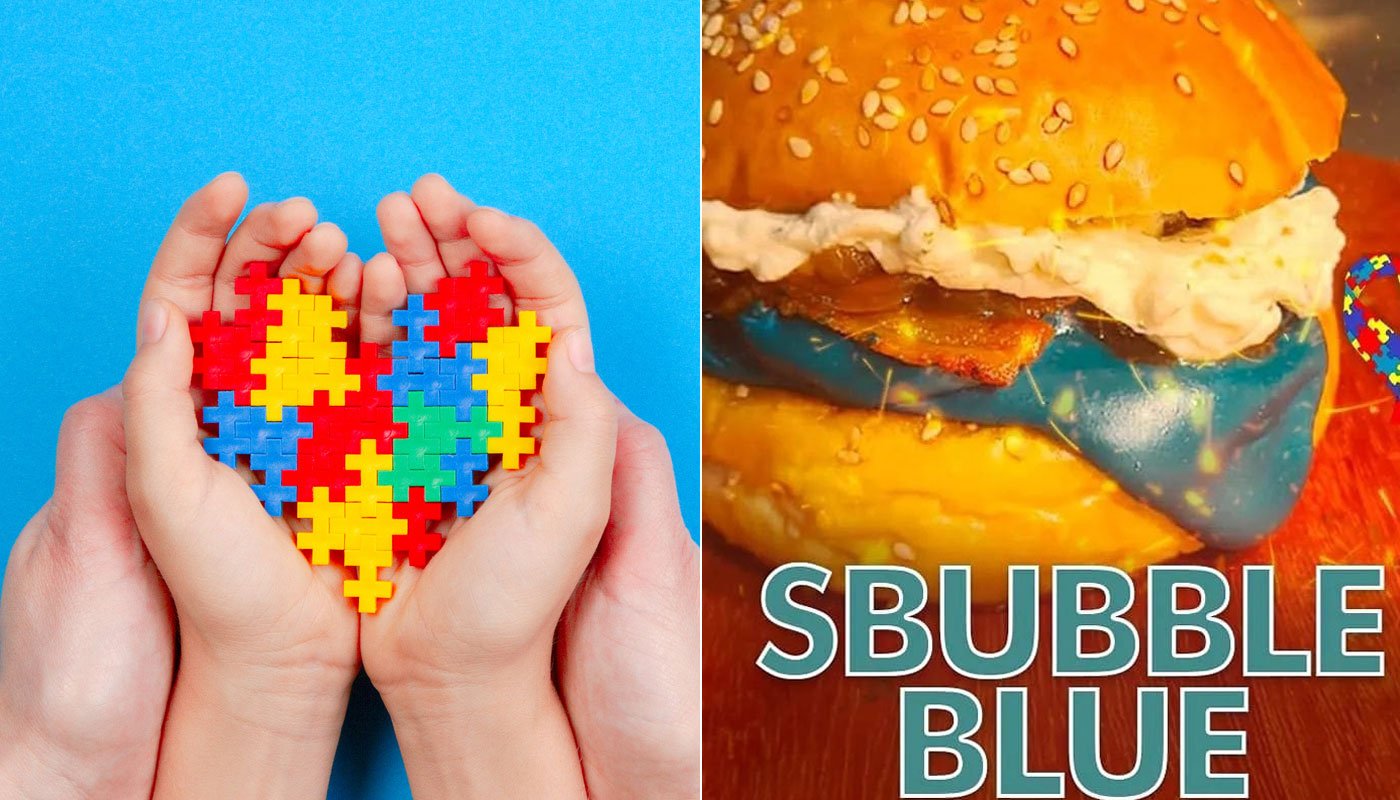 Estranho? Este hambúrguer com molho azul na verdade é uma ação em prol do autismo