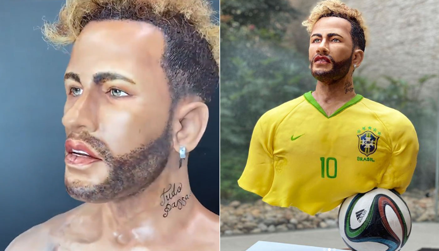 Nada de estátua de cera: confeiteira fez um bolo em formato de “Neymar” e resultado impressionou